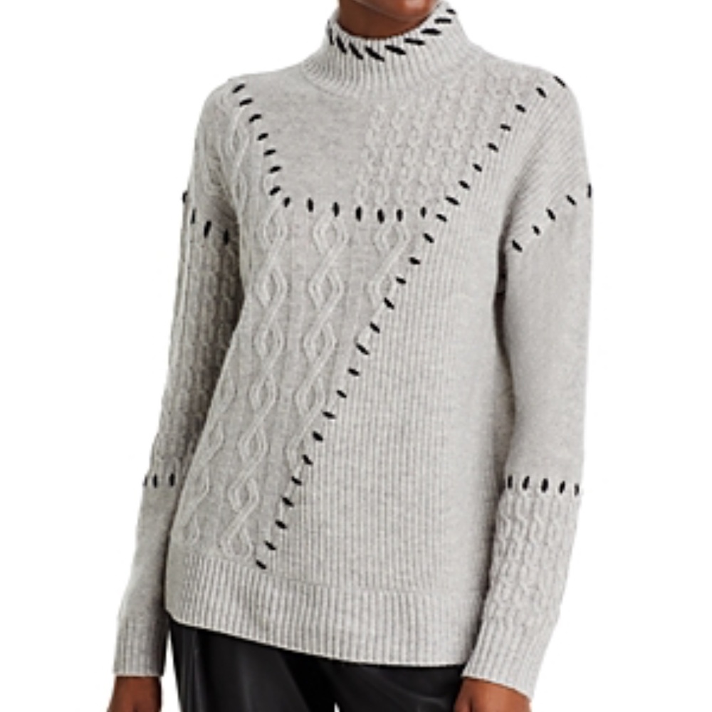 C By Bloomingdale's Whipstitch Cable Cashmere Sweater Gray LARGE PRICE FIRM
